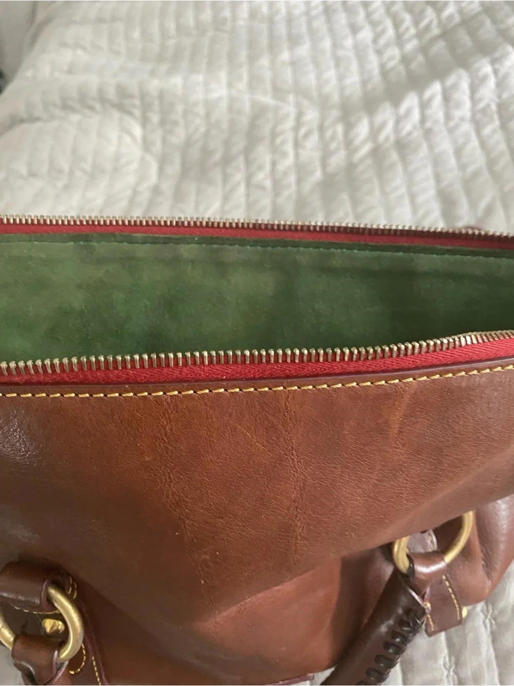 Dooney & Bourke Brown Leather Satchel with Gold Hardware and Tassel
